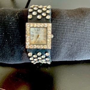 Leather and Swade Crystal Studed Watch